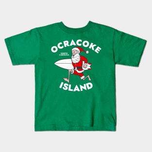 Ocracoke Island, NC Christmas Vacationing Skiing Santa Kids T-Shirt